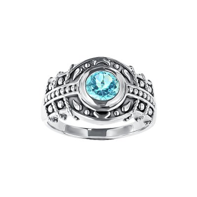 Sterling Silver Mohave Green Turquoise & White Topaz  Ring