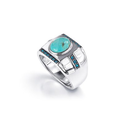 Sterling Silver Blue Kingman Turquoise & Blue Cubic Zirconia Men's  Ring