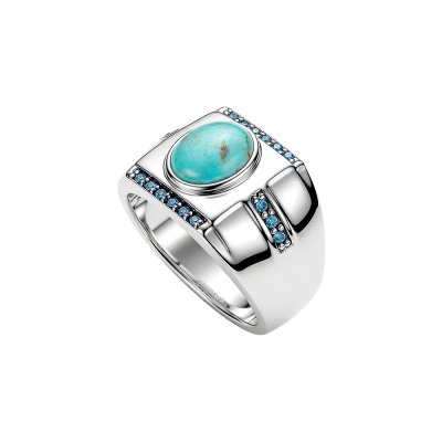 Sterling Silver Blue Kingman Turquoise & Blue Cubic Zirconia Men's  Ring