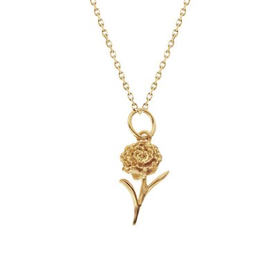Sterling Silver Carnation Pendant Over 18K Yellow Gold Plated With Chain 18 Inches