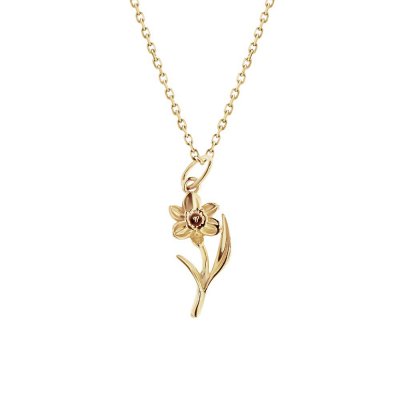 Sterling Silver Daffodil Pendant Over 18K Yellow Gold Plated With Chain 18 Inches