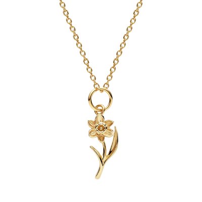 Sterling Silver Daffodil Pendant Over 18K Yellow Gold Plated With Chain 18 Inches