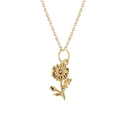 Sterling Silver Dais y Pendant Over 18K Yellow Gold Plated With Chain 18 Inches