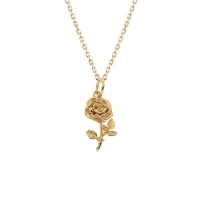 Sterling Silver Rose Pendant Over 18K Yellow Gold Plated With Chain 18 Inches
