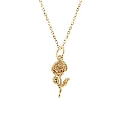 Sterling Silver Poppy Pendant Over 18K Yellow Gold Plated With Chain 18 Inches