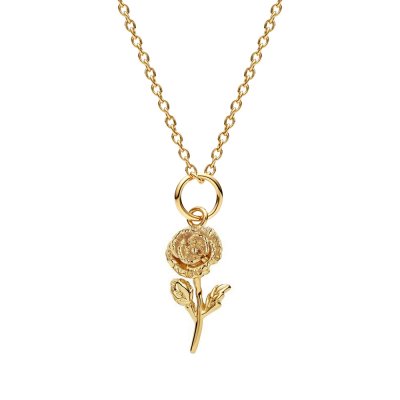 Sterling Silver Poppy Pendant Over 18K Yellow Gold Plated With Chain 18 Inches