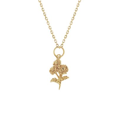 Sterling Silver Aster Pendant Over 18K Yellow Gold Plated With Chain 18 Inches