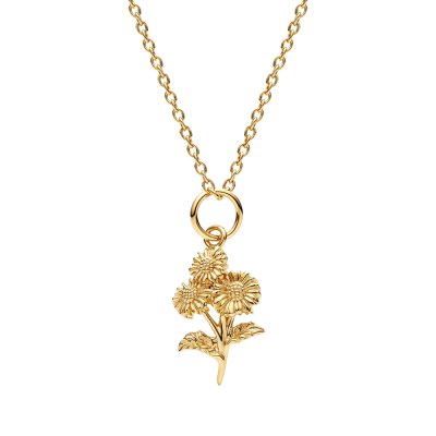 Sterling Silver Aster Pendant Over 18K Yellow Gold Plated With Chain 18 Inches