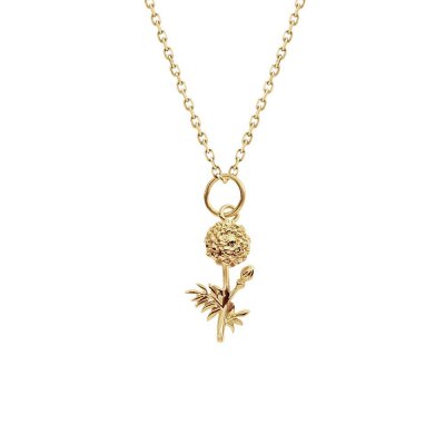 Sterling Silver Marigold Pendant Over 18K Yellow Gold Plated With Chain 18 Inches