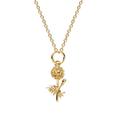 Sterling Silver Marigold Pendant Over 18K Yellow Gold Plated With Chain 18 Inches