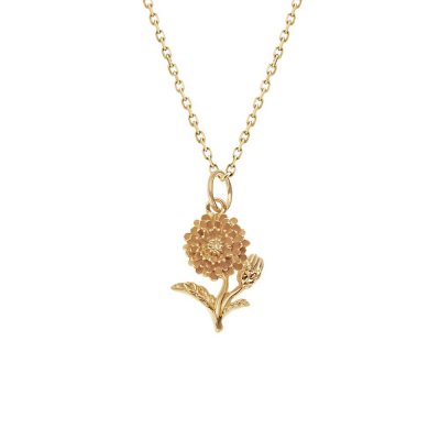 Sterling Silver Chrysanthemum Pendant Over 18K Yellow Gold Plated With Chain 18 Inches