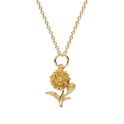 Sterling Silver Chrysanthemum Pendant Over 18K Yellow Gold Plated With Chain 18 Inches