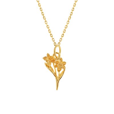 Sterling Silver Narcissus Pendant Over 18K Yellow Gold Plated With Chain 18 Inches
