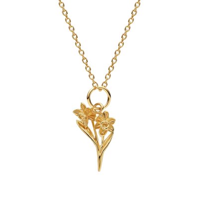Sterling Silver Narcissus Pendant Over 18K Yellow Gold Plated With Chain 18 Inches
