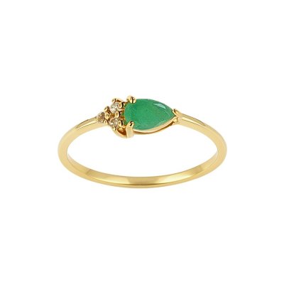 Sterling Silver Emerald & White Zircon Ring Over 18K Yellow Gold Plated