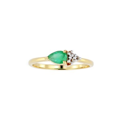 Sterling Silver Emerald & White Zircon Ring Over 18K Yellow Gold Plated