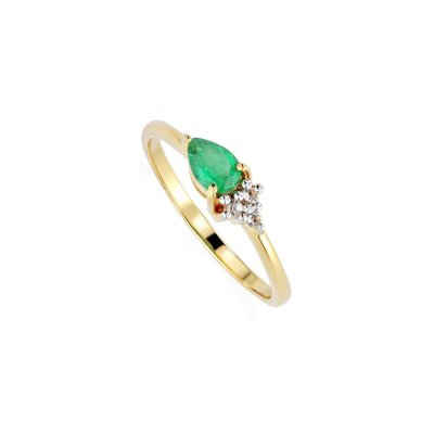 Sterling Silver Emerald & White Zircon Ring Over 18K Yellow Gold Plated
