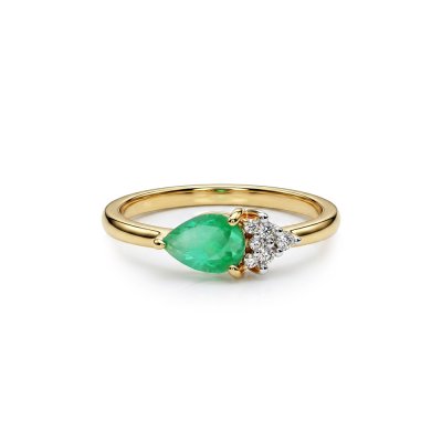 Sterling Silver Emerald & White Zircon Ring Over 18K Yellow Gold Plated