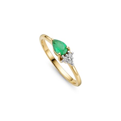 Sterling Silver Emerald & White Zircon Ring Over 18K Yellow Gold Plated