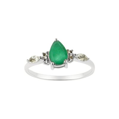 Sterling Silver Emerald & White Zircon Ring