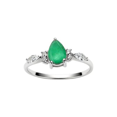 Sterling Silver Emerald & White Zircon Ring