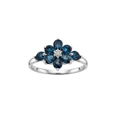 London Blue Topaz & White Zircon Sterling Silver Ring