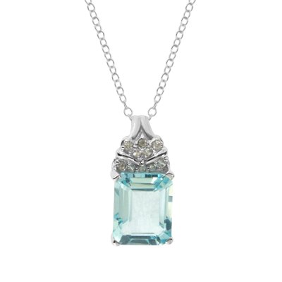 Sterling Silver Sky Blue Topaz & White Zircon Pendant With Chain 18 Inches