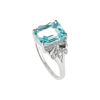 Sterling Silver Sky Blue Topaz & White Zircon Ring