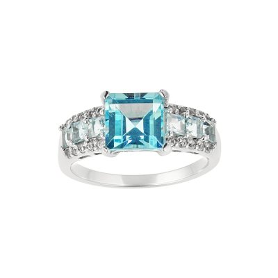 Sterling Silver Sky Blue Topaz & White Zircon Ring