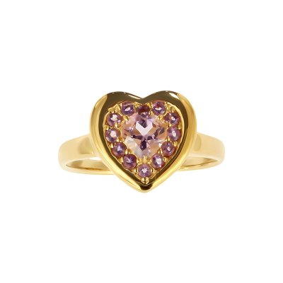Sterling Silver Amethyst Heart Ring Over 18K Yellow Gold Plated