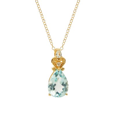Sterling Silver Sky Blue Topaz & Sky Blue Topaz Pendant Over 18K Yellow Gold Plated With Chain 18 Inches