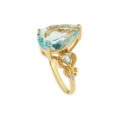 Sterling Silver Sky Blue Topaz & White Zircon Ring Over 18K Yellow Gold Plated