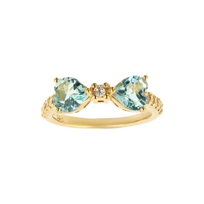 Sterling Silver Green Amethyst & White Zircon Bow Ring Over 18K Yellow Gold Plated