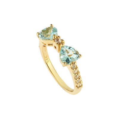 Sterling Silver Green Amethyst & White Zircon Bow Ring Over 18K Yellow Gold Plated
