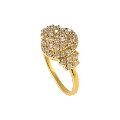Sterling Silver White Zircon Ring Over 18K Yellow Gold Plated