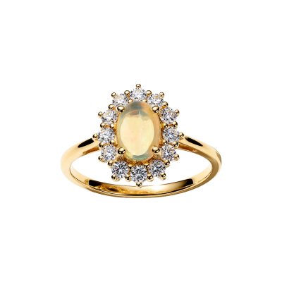 Sterling Silver Ethiopian opal & White Zircon Ring Over 18K Yellow Gold Plated