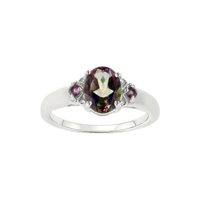 Sterling Silver Mystic Topaz Green Topaz & Amethyst Ring