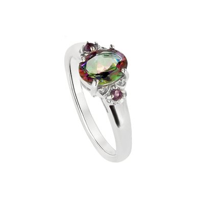 Sterling Silver Mystic Topaz Green Topaz & Amethyst Ring