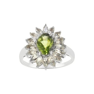 Sterling Silver Peridot & White Topaz Ring