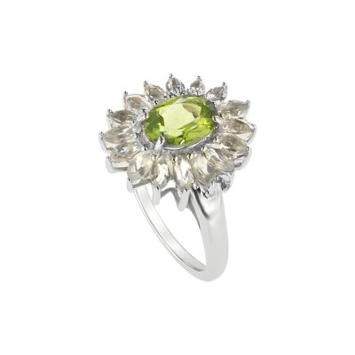 Sterling Silver Peridot & White Topaz Ring