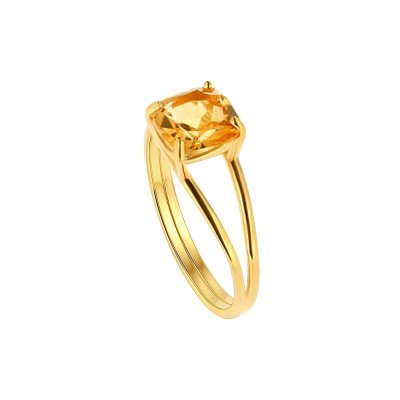 Sterling Silver Citrine Ring Over 18K Yellow Gold Plated
