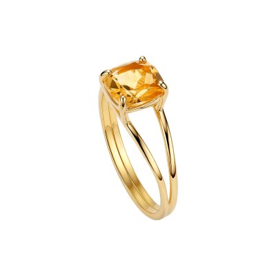 Sterling Silver Citrine Ring Over 18K Yellow Gold Plated