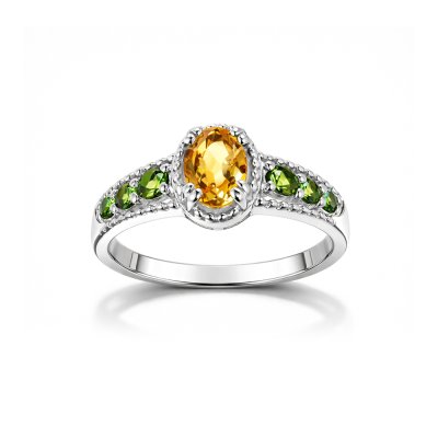 Sterling Silver Citrine & Chrome Diopside Ring Over 18K Yellow Gold Plated