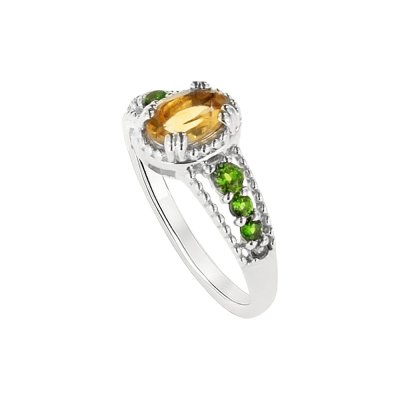 Sterling Silver Citrine & Chrome Diopside Ring Over 18K Yellow Gold Plated