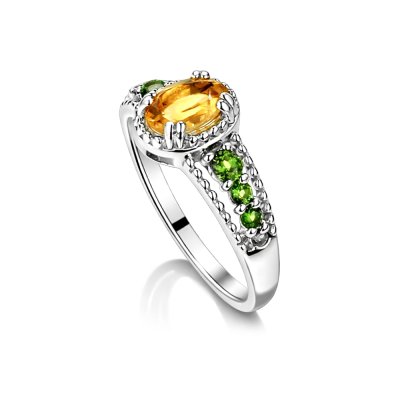 Sterling Silver Citrine & Chrome Diopside Ring Over 18K Yellow Gold Plated