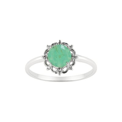 Sterling Silver Emerald & White Zircon Ring