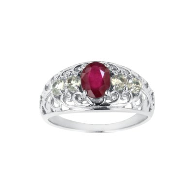 Sterling Silver Ruby & White Zircon Ring
