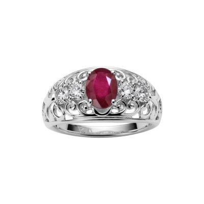 Sterling Silver Ruby & White Zircon Ring