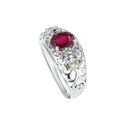 Sterling Silver Ruby & White Zircon Ring