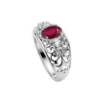 Sterling Silver Ruby & White Zircon Ring